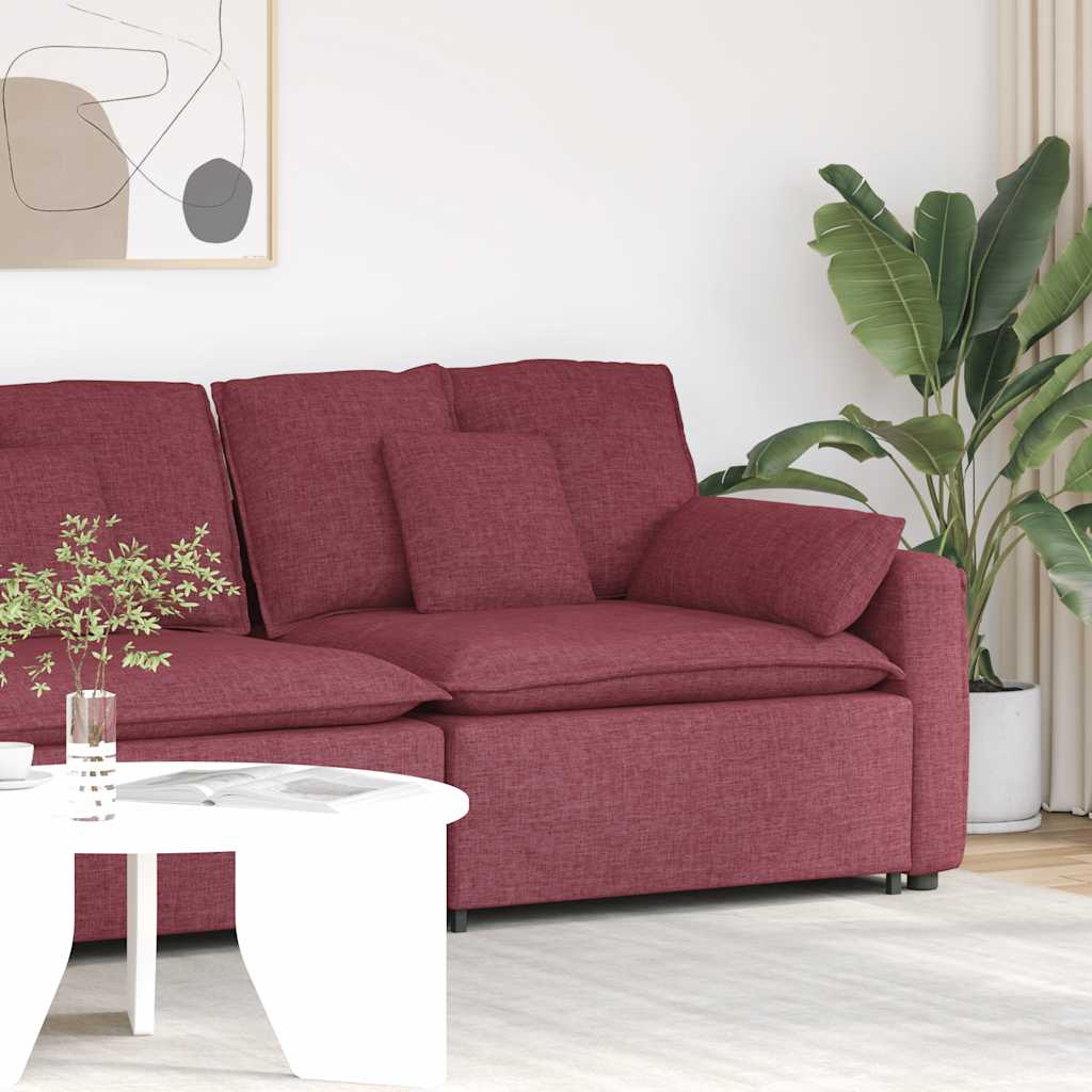 Módulo de extremidade de apoio de braço para sofá modular com almofadas, vermelho vinho, 100 cm