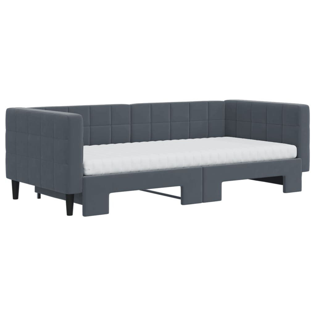 Sofá-cama c/ gavetão e colchões 90x190cm veludo cinzento-escuro