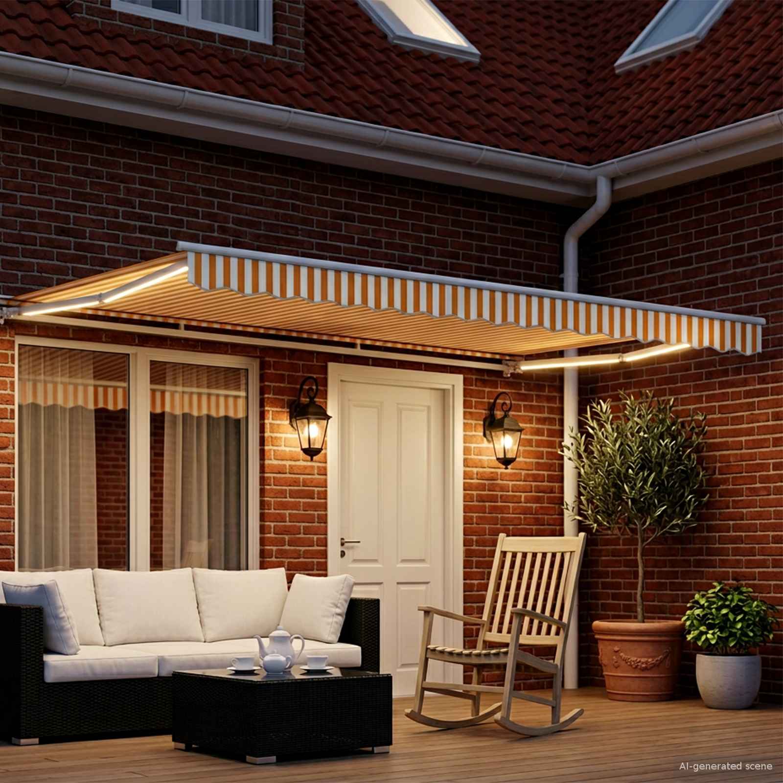 Toldo retrátil elétrico amarelo e branco 4 × 3 m