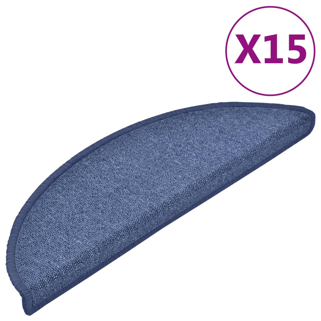 Tapetes de escada 15 peças 56x17x3 cm azul semicircular