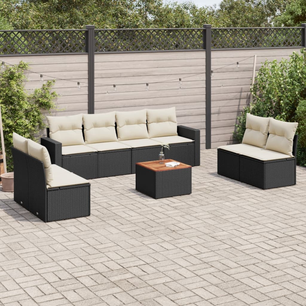 9 Pcs conjunto de sofás p/ jardim c/ almofadões vime PE preto
