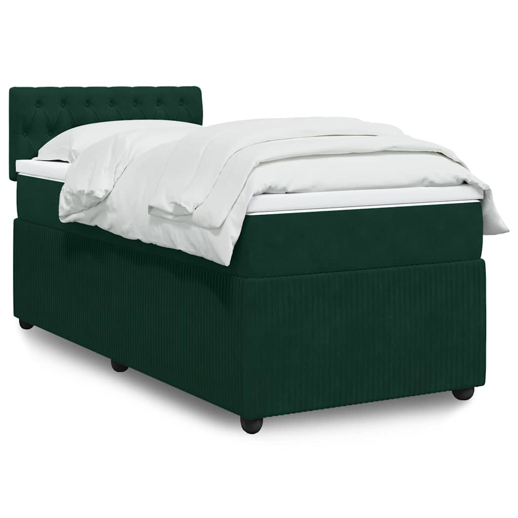 Cama com molas/colchão 90x190 cm veludo verde-escuro