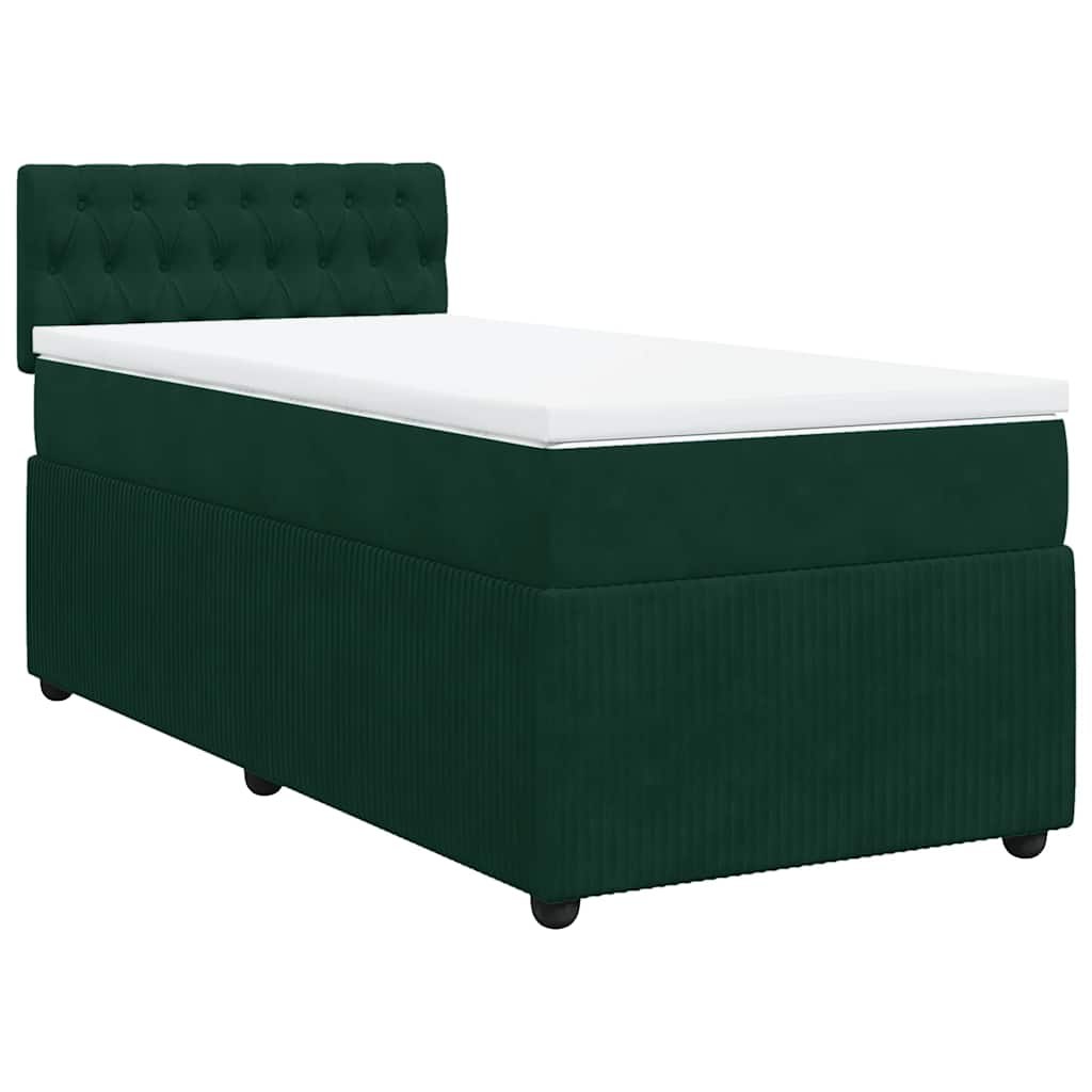 Cama com molas/colchão 90x190 cm veludo verde-escuro