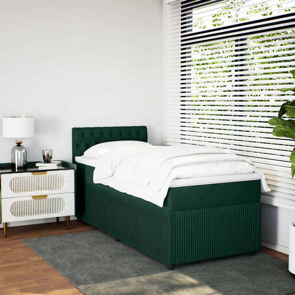 Cama com molas/colchão 90x190 cm veludo verde-escuro