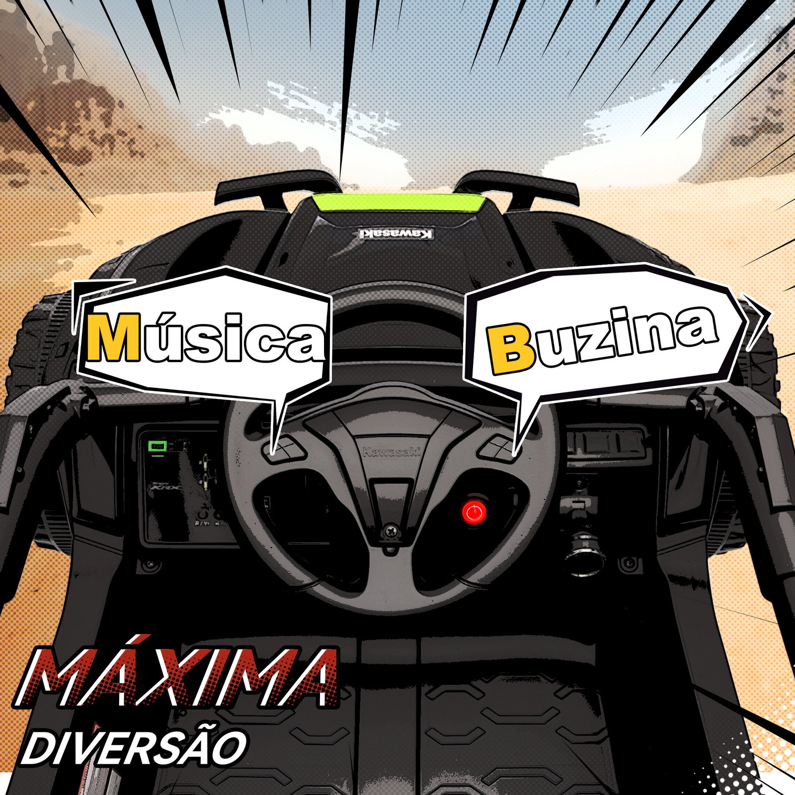 Carro elétrico para crianças 12v kawasaki teryx krx 1000 com 2 motores faróis e USB 100x64x56 cm preto