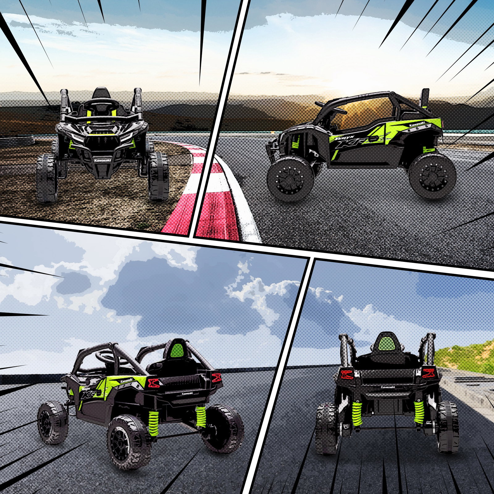 Carro elétrico para crianças 12v kawasaki teryx krx 1000 com 2 motores faróis e USB 100x64x56 cm preto
