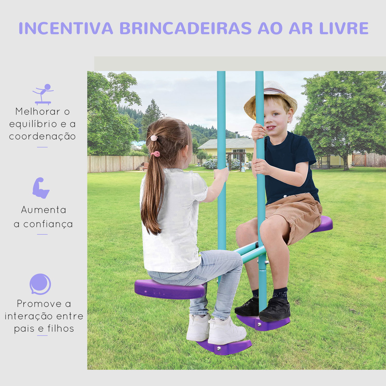 Conjunto de Baloiços de Jardim com Altura Ajustável Baloiços para Crianças com Baloiço Duplo 280x140x178 cm Azul e Roxo