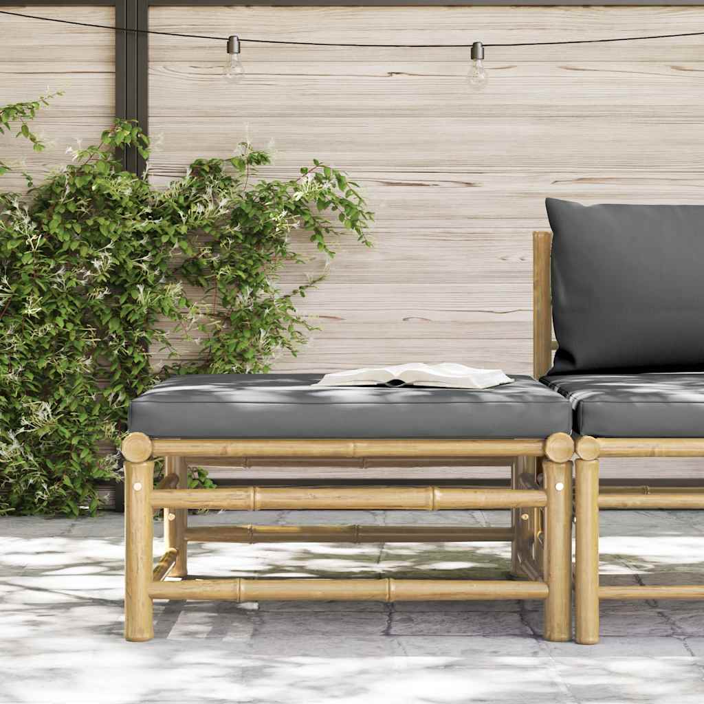 Apoio de pés para jardim com almofadão cinzento-escuro bambu