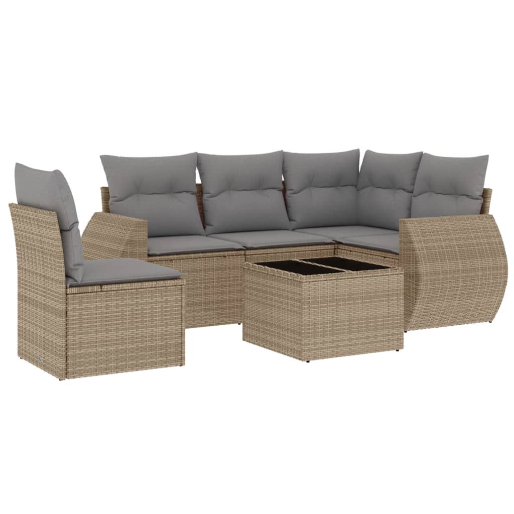 6 Pcs conjunto de sofás p/ jardim com almofadões vime PE bege