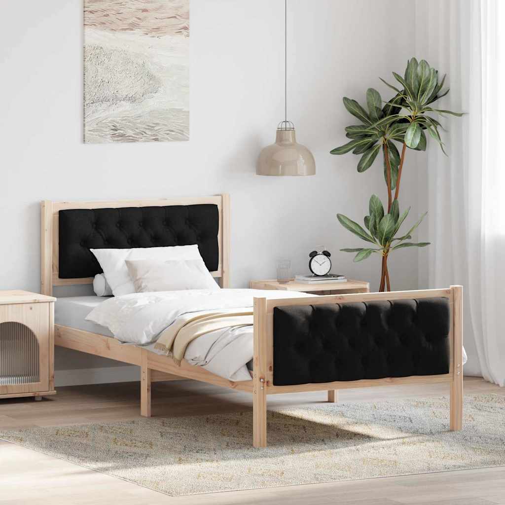 Estrutura da cama preto 90 x 200 cm madeira de pinheiro sólida