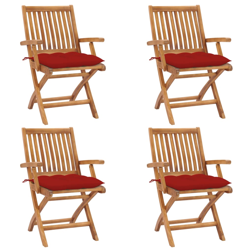 Cadeiras de jardim dobráveis c/ almofadões 4 pcs teca maciça