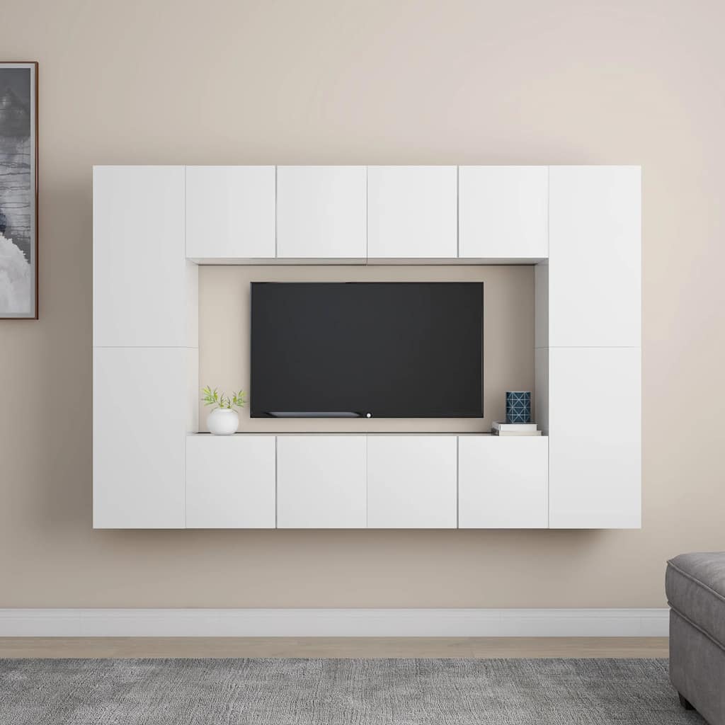 8 Pcs conjunto de móveis de TV derivados de madeira branco