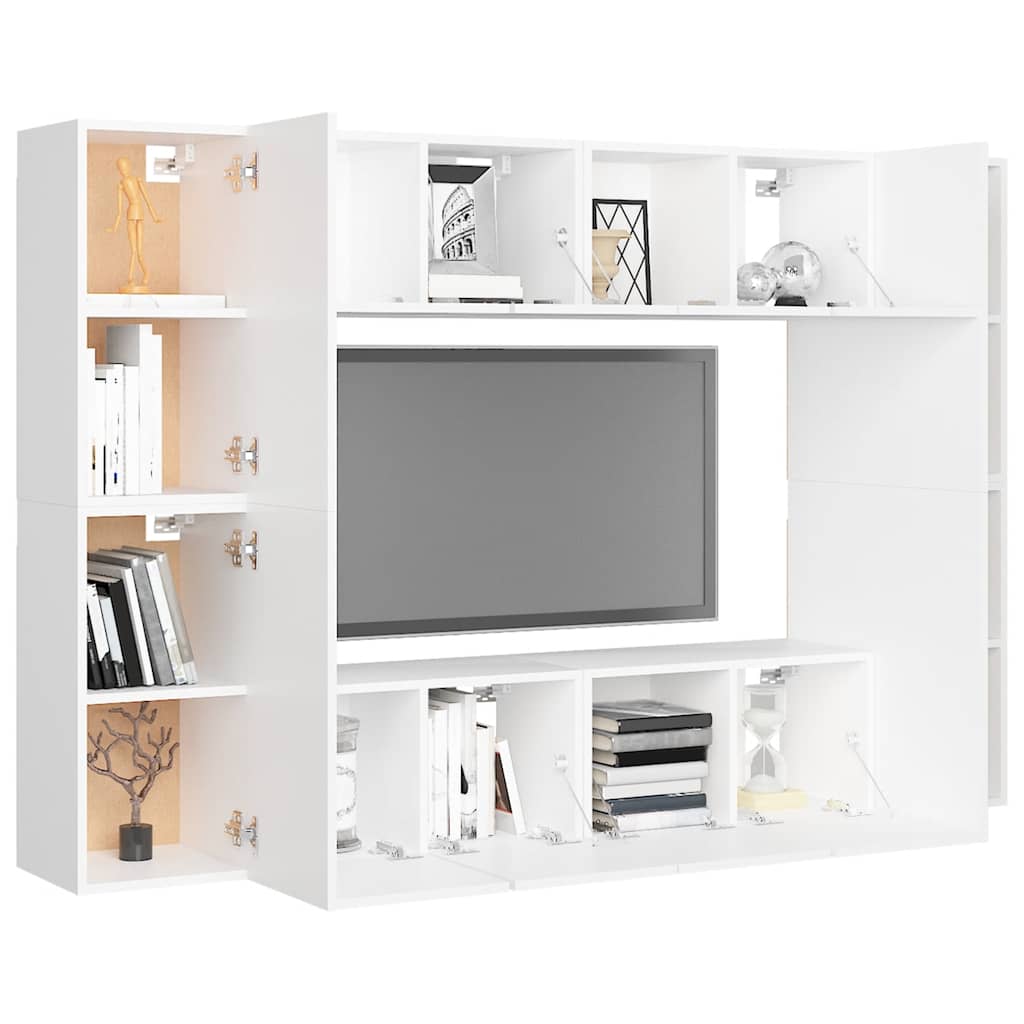 8 Pcs conjunto de móveis de TV derivados de madeira branco