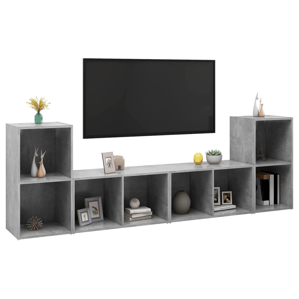 Móveis de TV 4 pcs derivados de madeira cinzento cimento