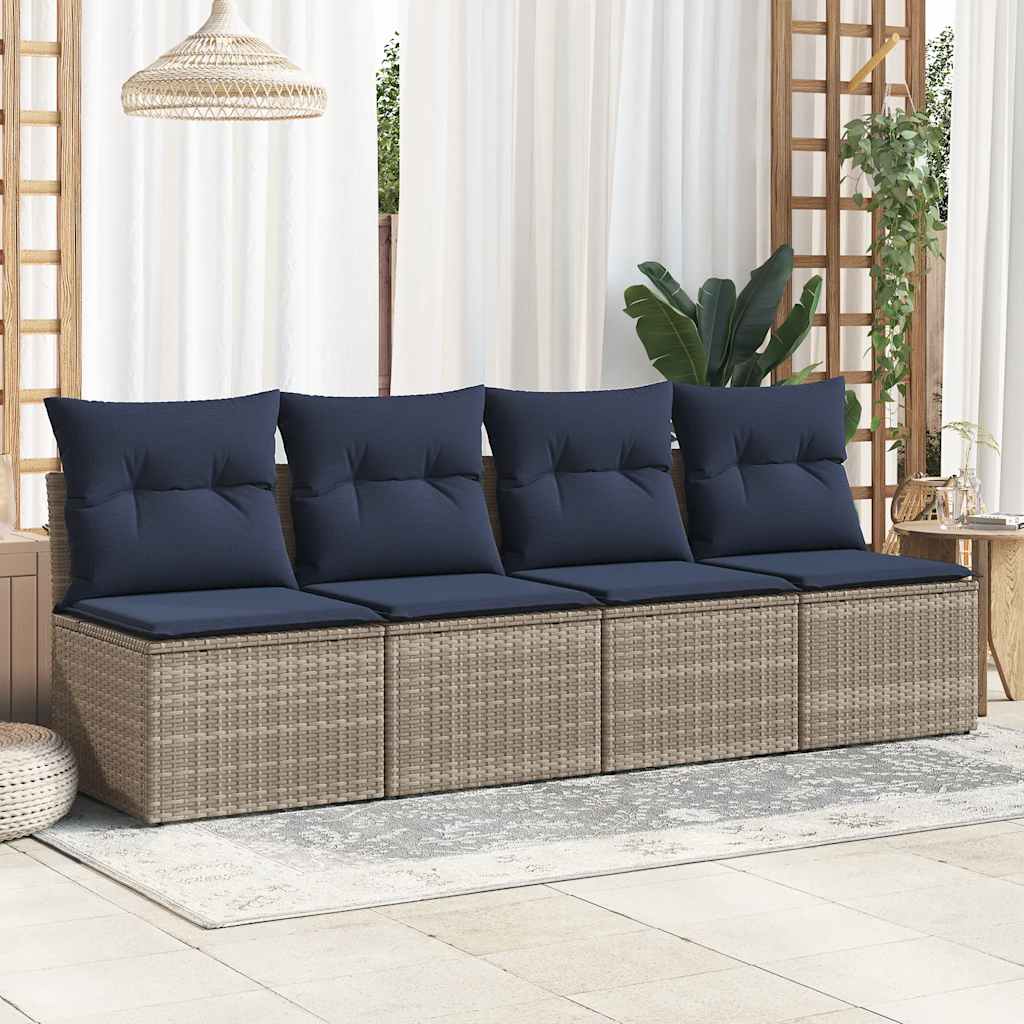 2 Pcs conjunto sofás jardim almofadões vime PE/acácia cinzento