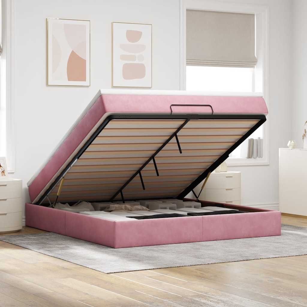 Estrutura de cama otomana com colchão 180x200 cm veludo rosa