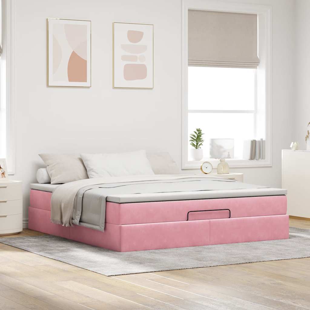 Estrutura de cama otomana com colchão 180x200 cm veludo rosa