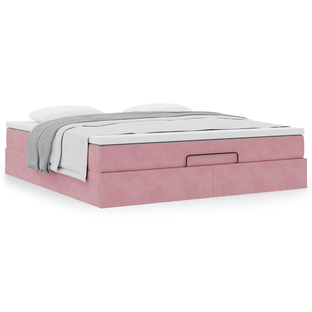 Estrutura de cama otomana com colchão 180x200 cm veludo rosa