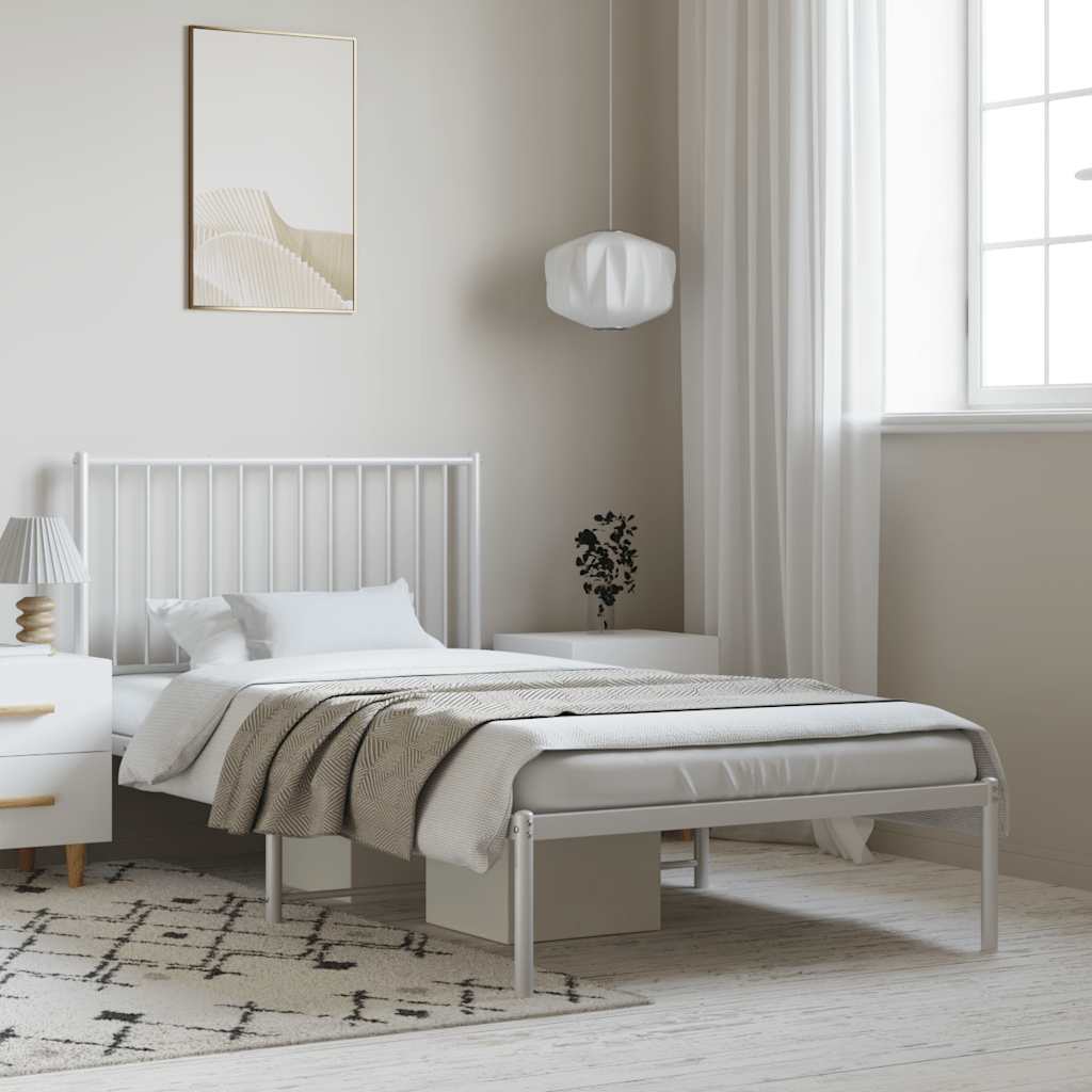 Estrutura de cama com cabeceira 100x190 cm metal branco