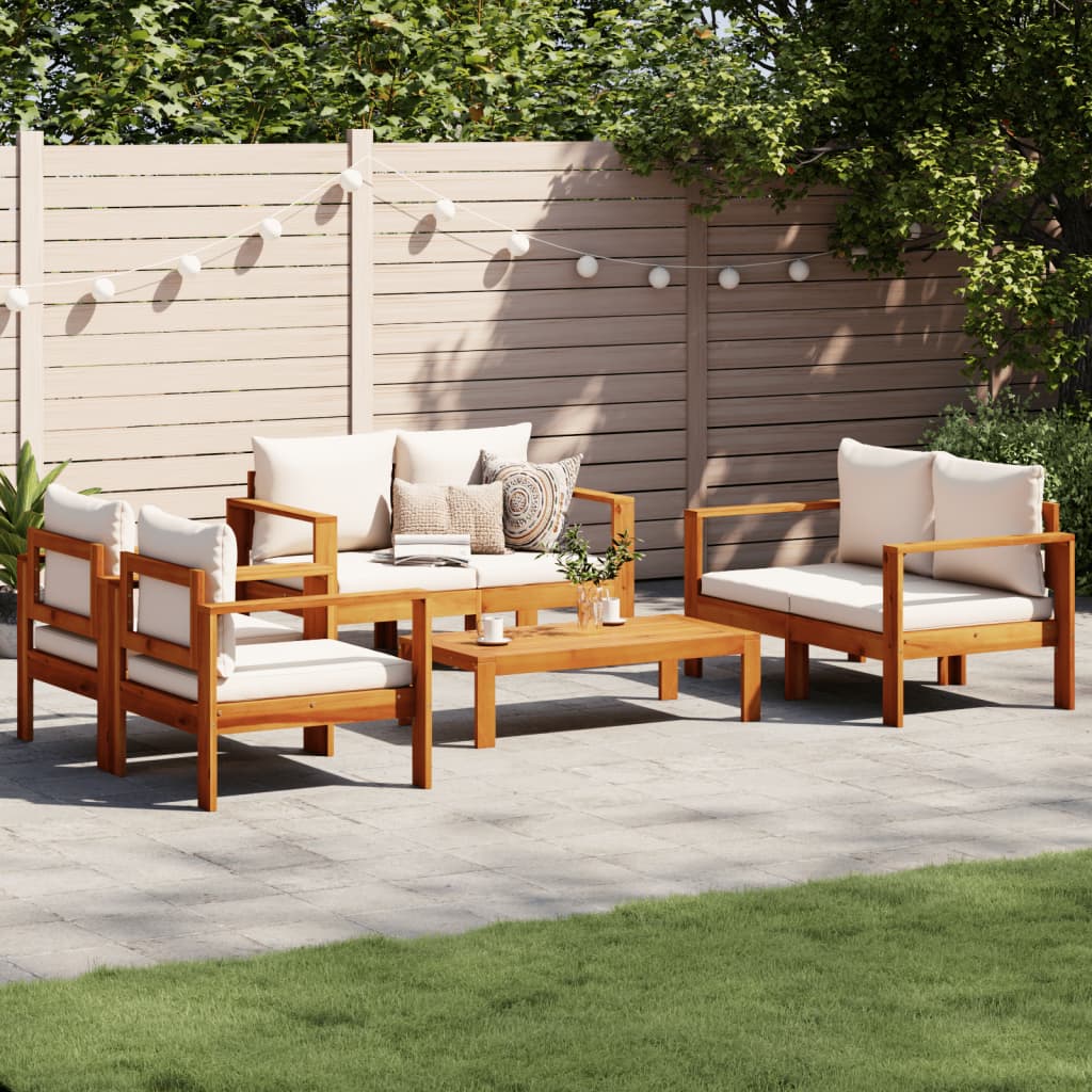 5 Pcs conjunto de sofás de jardim com almofadões acácia maciça