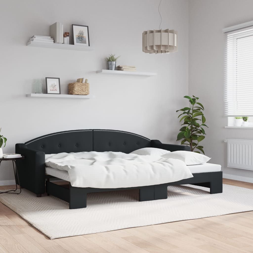 Sofá-cama com gavetão 80x200 cm tecido preto