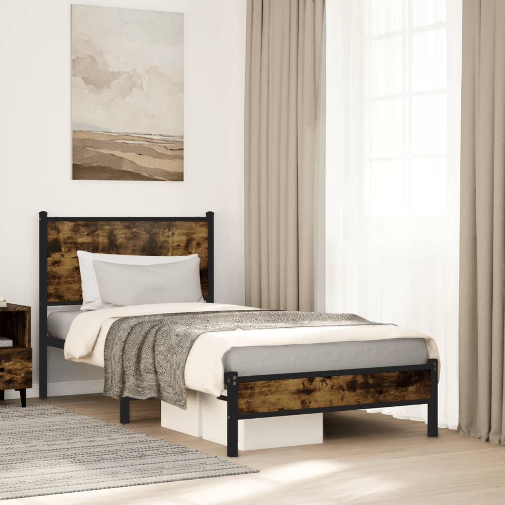 Estrutura de cama sem colchão 80x200 cm metal carvalho fumado