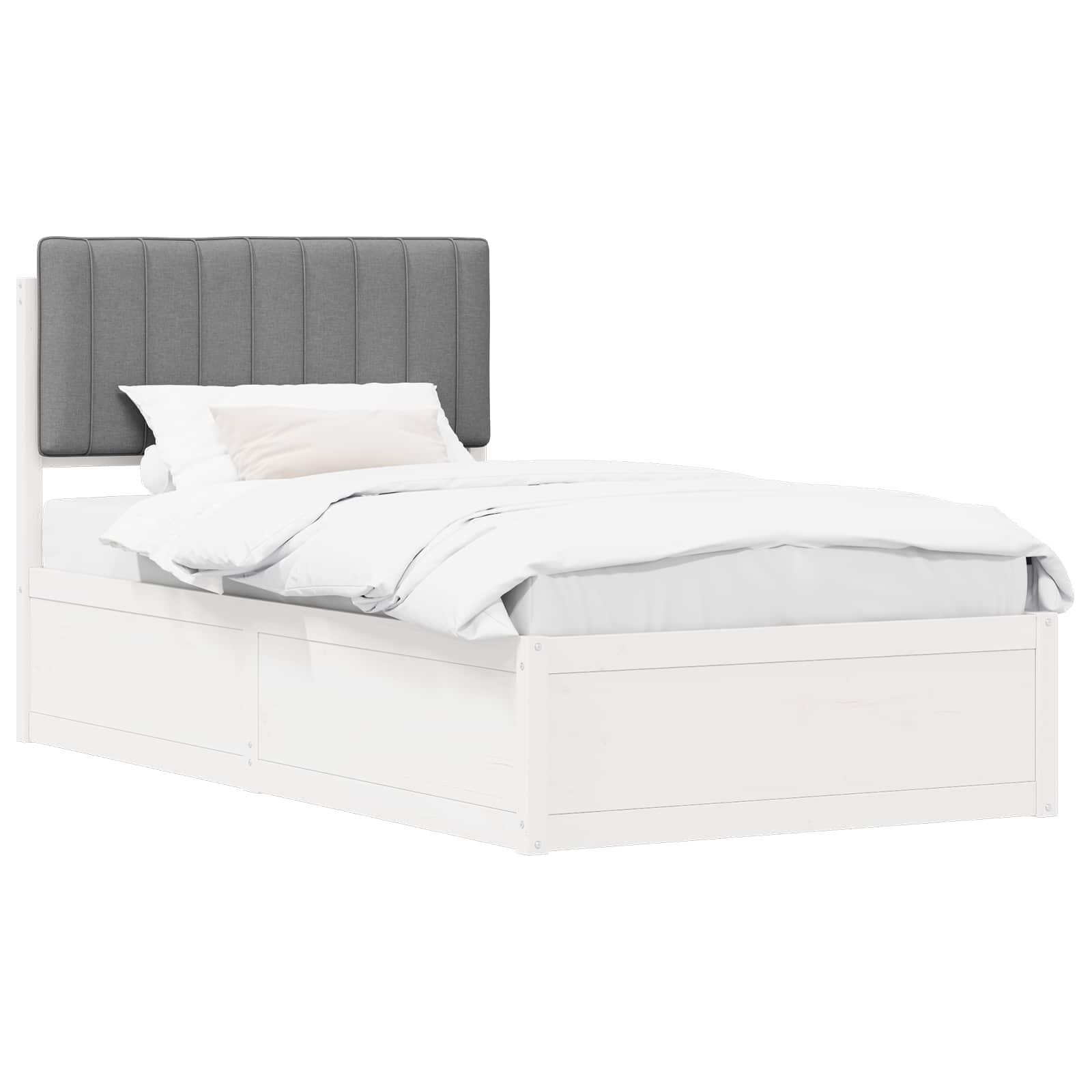 Estrutura de cama com cabeceira estofada cinzento-claro