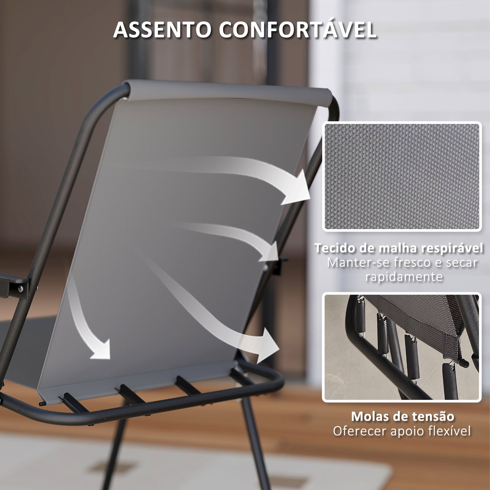 Conjunto de mesa e cadeiras de jardim de 6 peças com 4 cadeiras dobráveis mesa de vidro e chapéu de sol cinzento