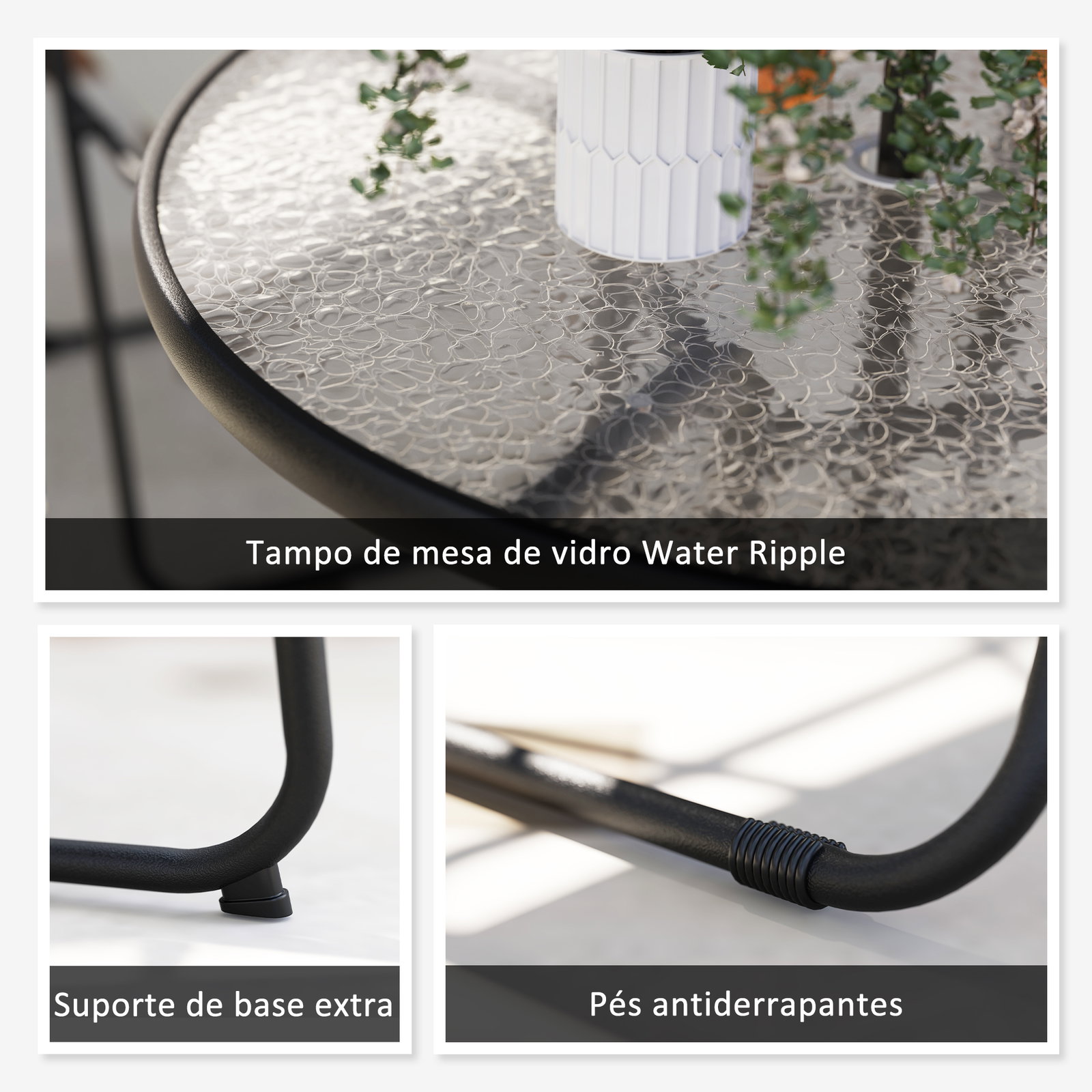 Conjunto de mesa e cadeiras de jardim de 6 peças com 4 cadeiras dobráveis mesa de vidro e chapéu de sol cinzento