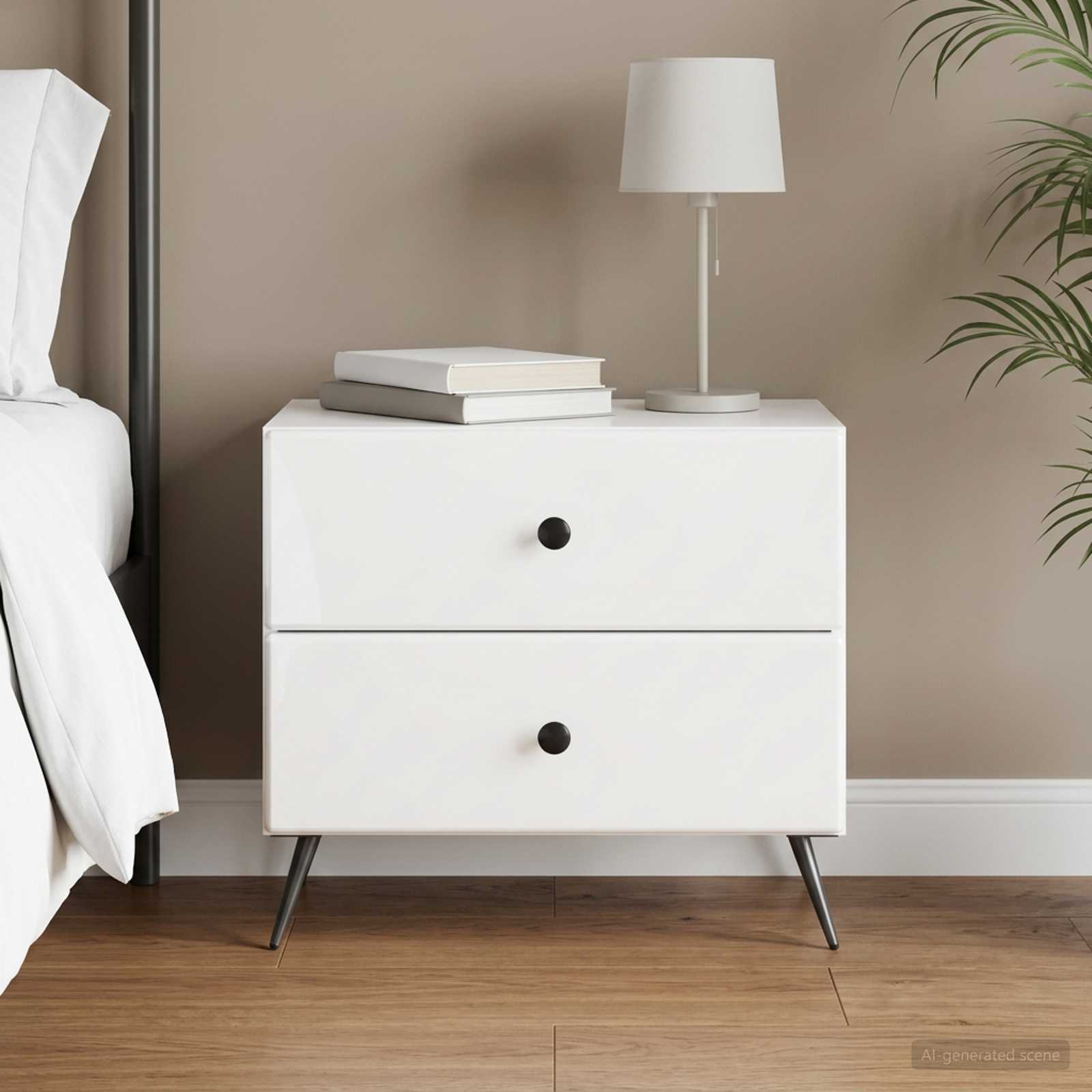 Armário de cabeceira branco brilhante 62 x 34,5 x 47,5 cm