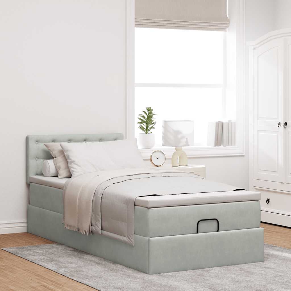 Estrutura cama otomana colchão 80x200 cm veludo cinzento claro
