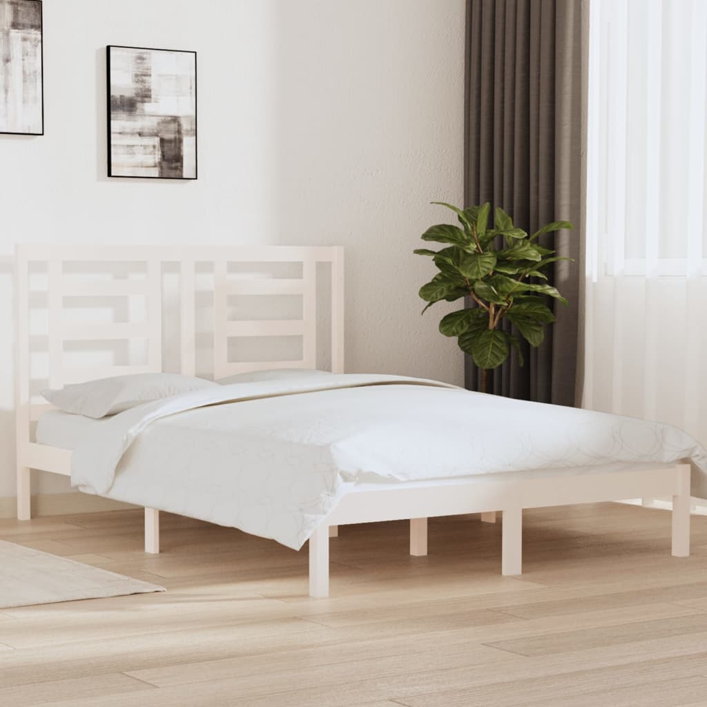 Cama sem colchão 140x200 cm madeira de pinho maciça branco