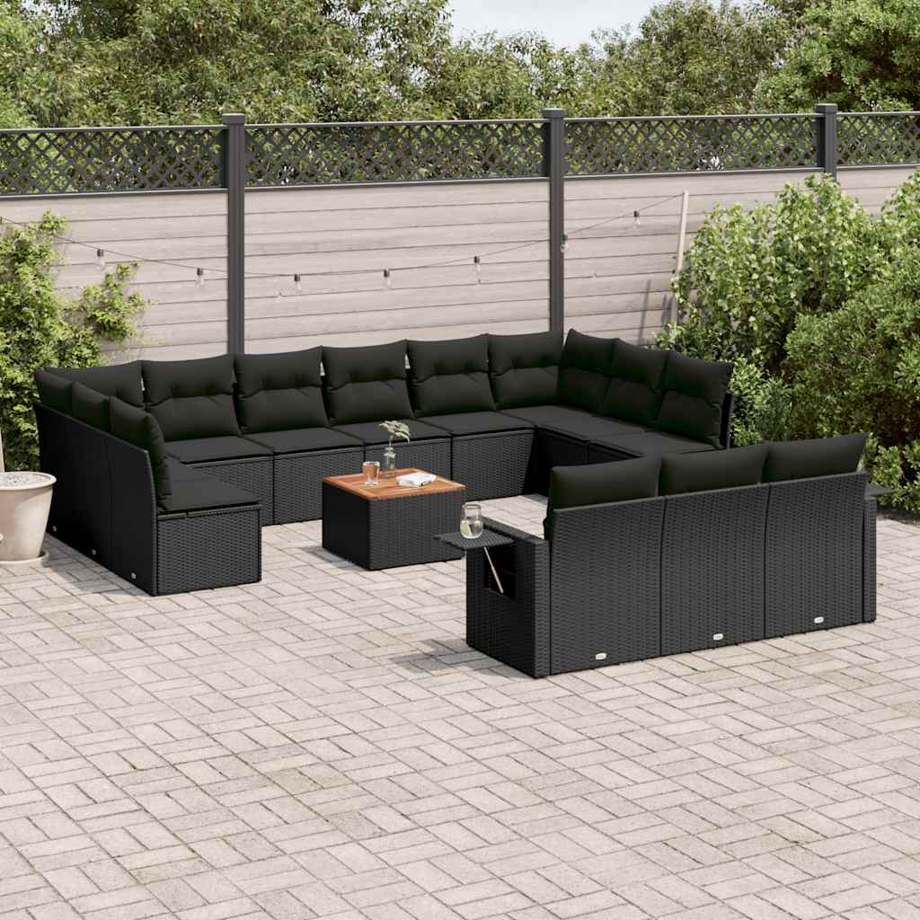 14 Pcs conjunto de sofás p/ jardim c/ almofadões vime PE preto