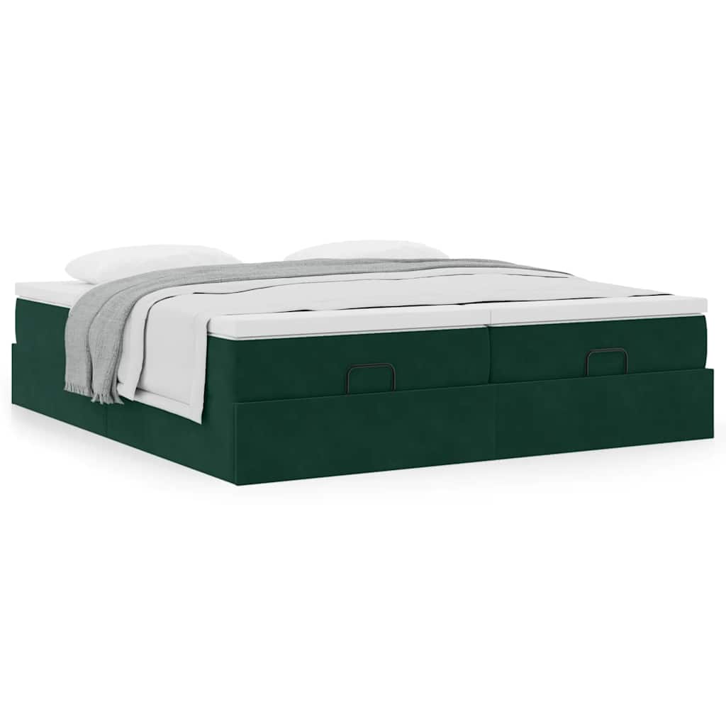Estrutura de cama otomana com colchão verde escuro veludo