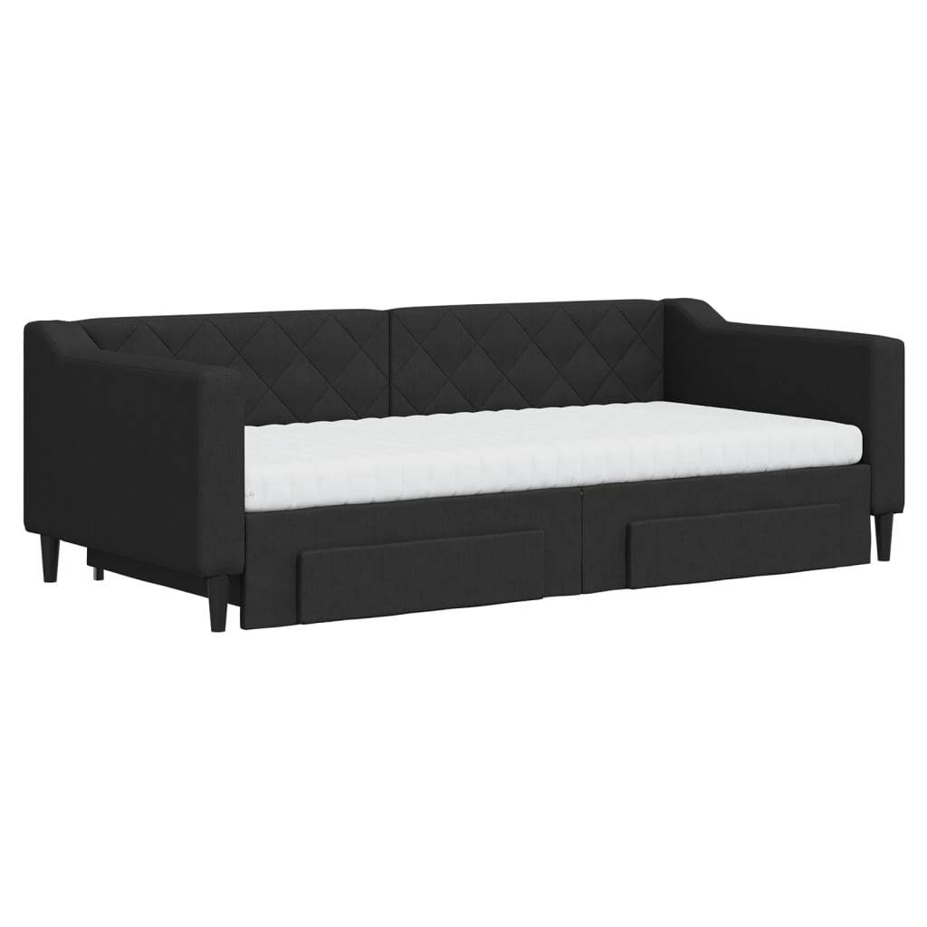 Sofá-cama com gavetão e gavetas 90x190 cm tecido preto