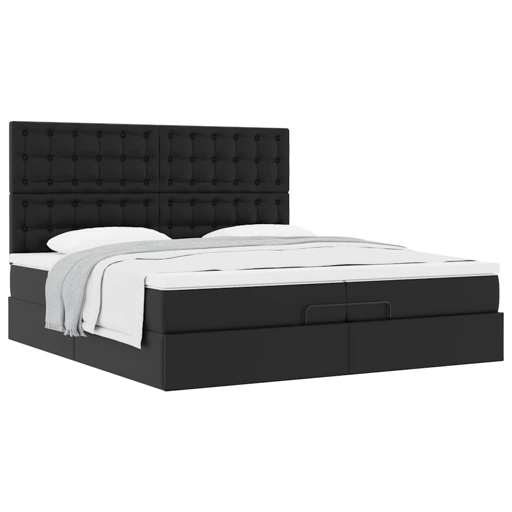 Estrutura de cama otomana com colchões pele artificial preta
