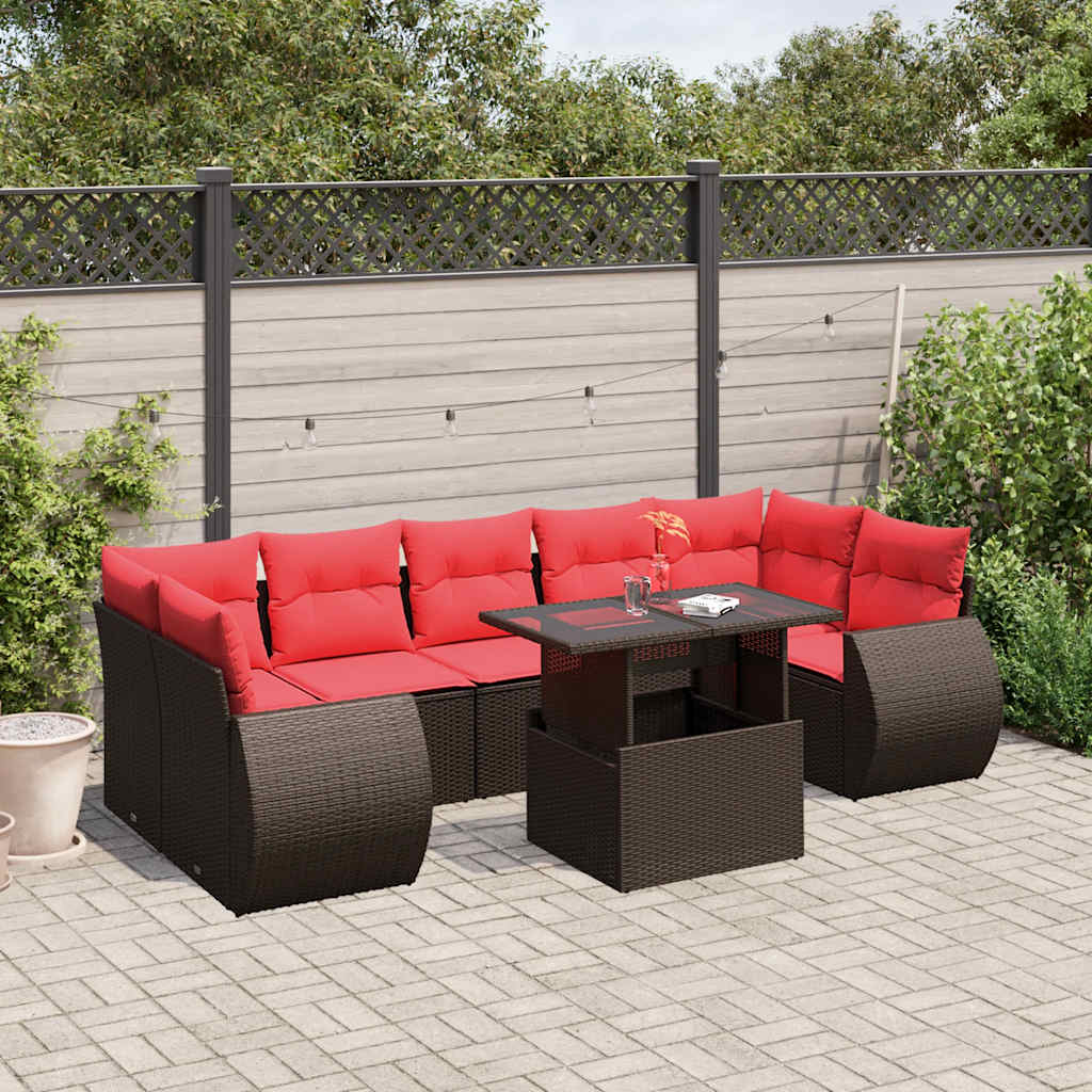 Conjunto de sofá de jardim com 8 peças e almofadas em rattan sintético marrom