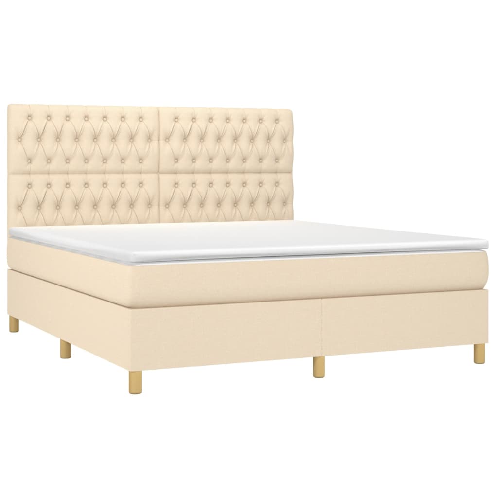 Cama box spring c/ colchão e LED 180x200 cm tecido cor creme