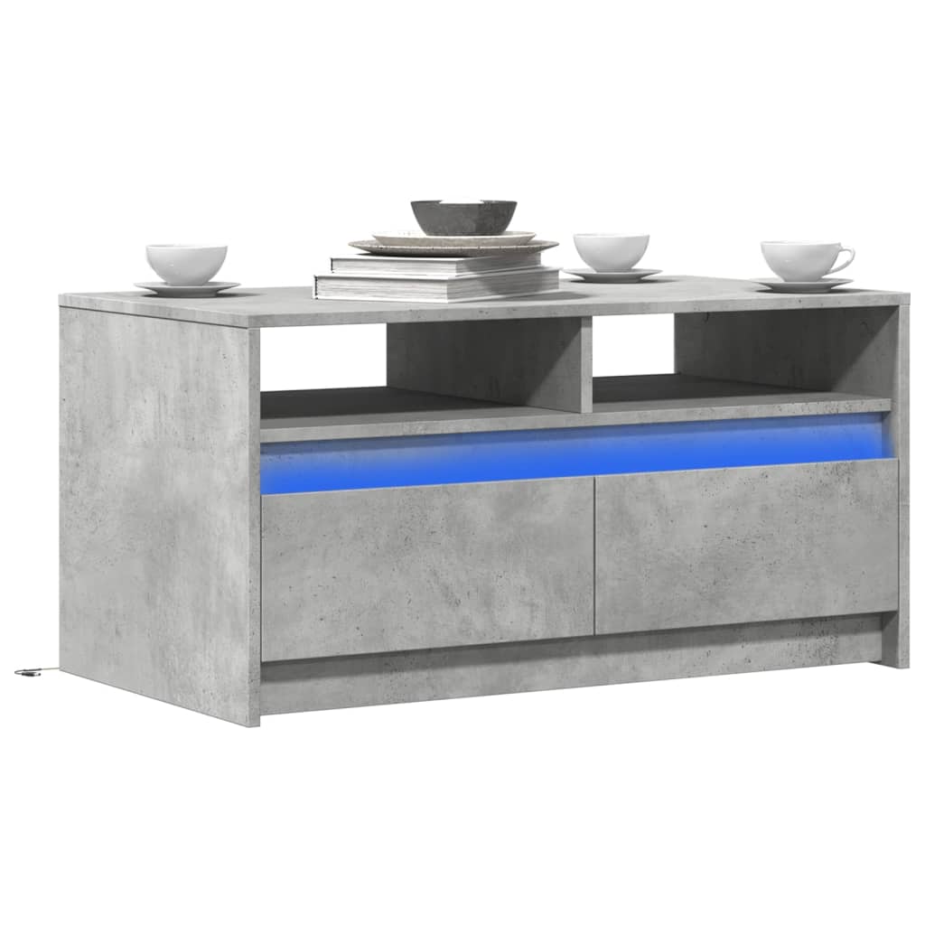 Mesa de centro c/ luzes LED derivados madeira cinzento cimento