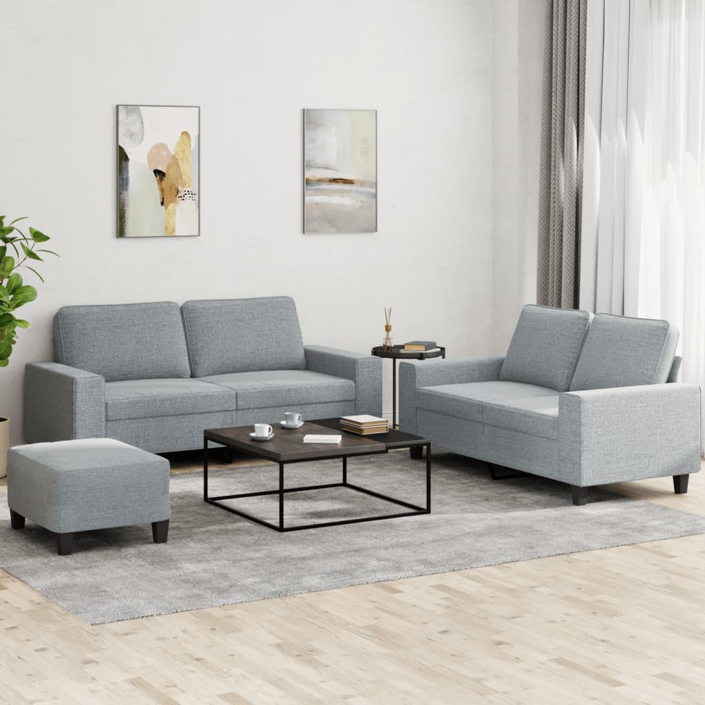 3 Pcs conjunto de sofás tecido cinzento-claro