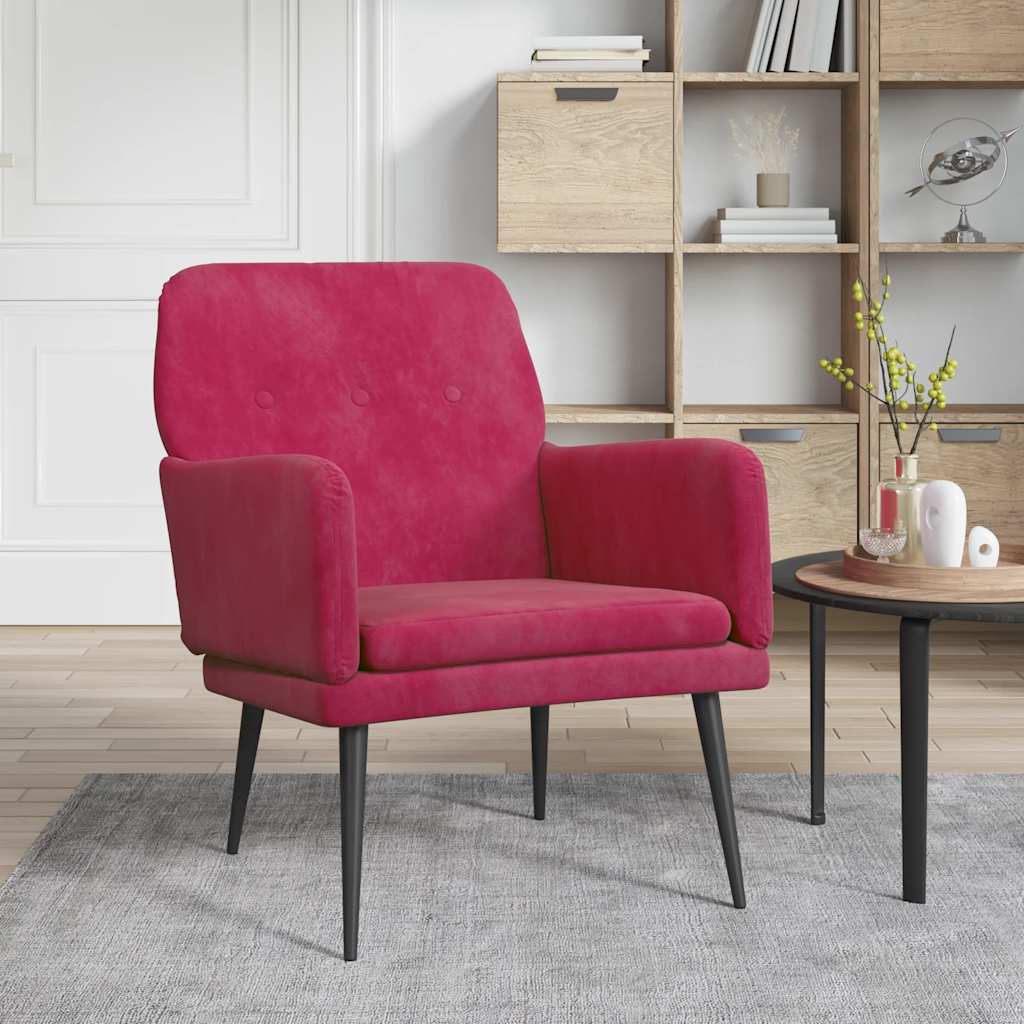 Cadeira c/ apoio de braços 62x79x79 cm veludo vermelho tinto