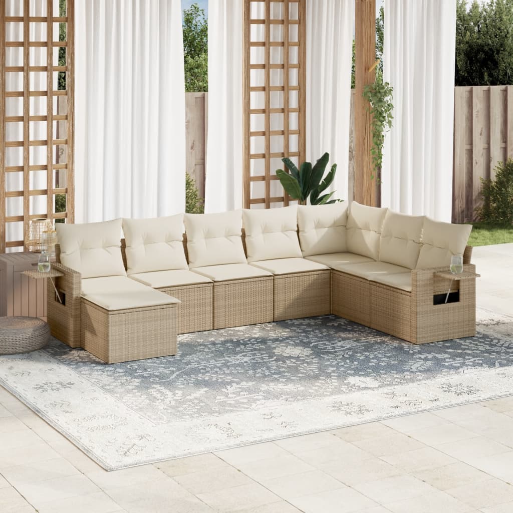 8 Pcs conjunto de sofás p/ jardim com almofadões vime PE bege