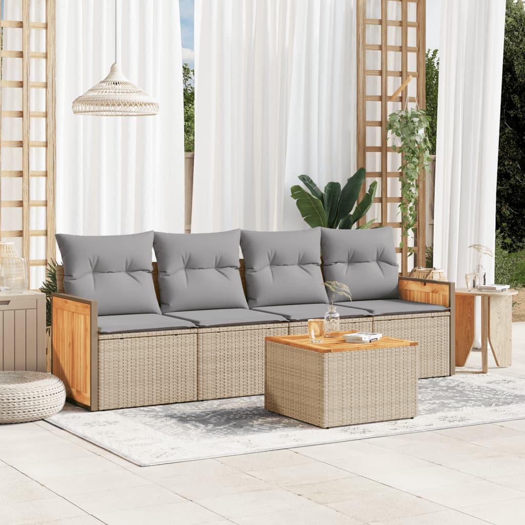 5 Pcs conjunto de sofás p/ jardim com almofadões vime PE bege