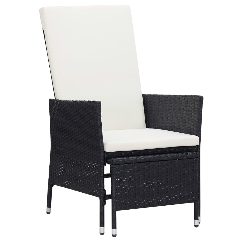 3 Pcs conjunto lounge para jardim c/ almofadões vime PE preto