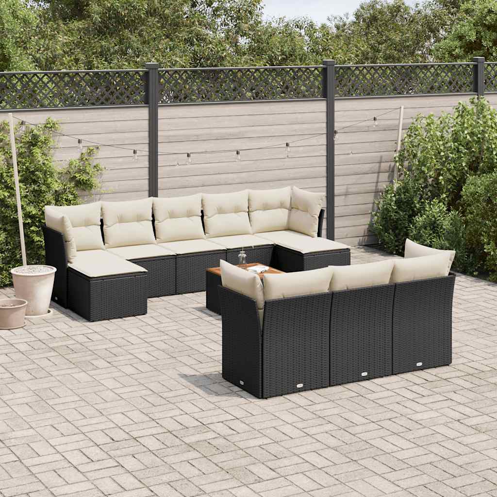 11 Pcs conjunto sofás de jardim c/ almofadões vime PE preto