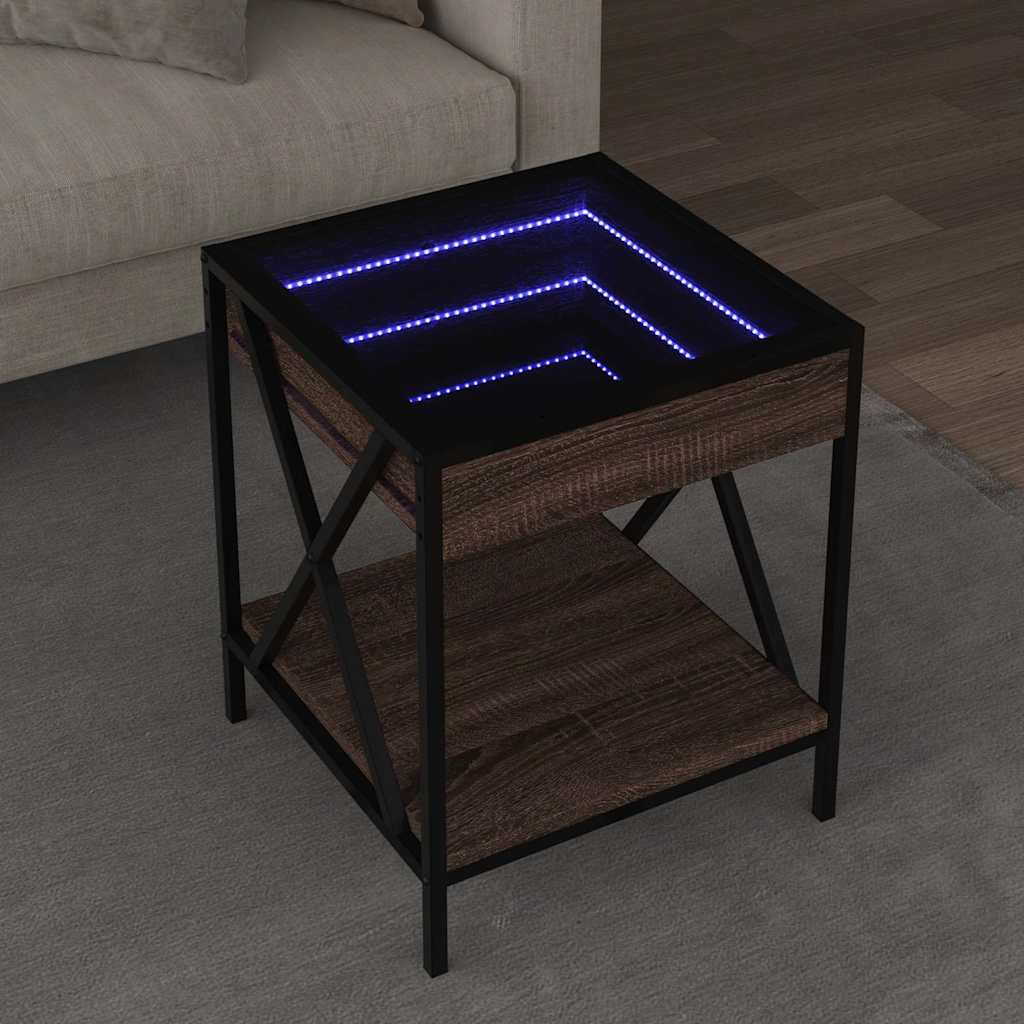 Mesa de centro luzes LED infinity 40x40x49 cm carvalho castanho
