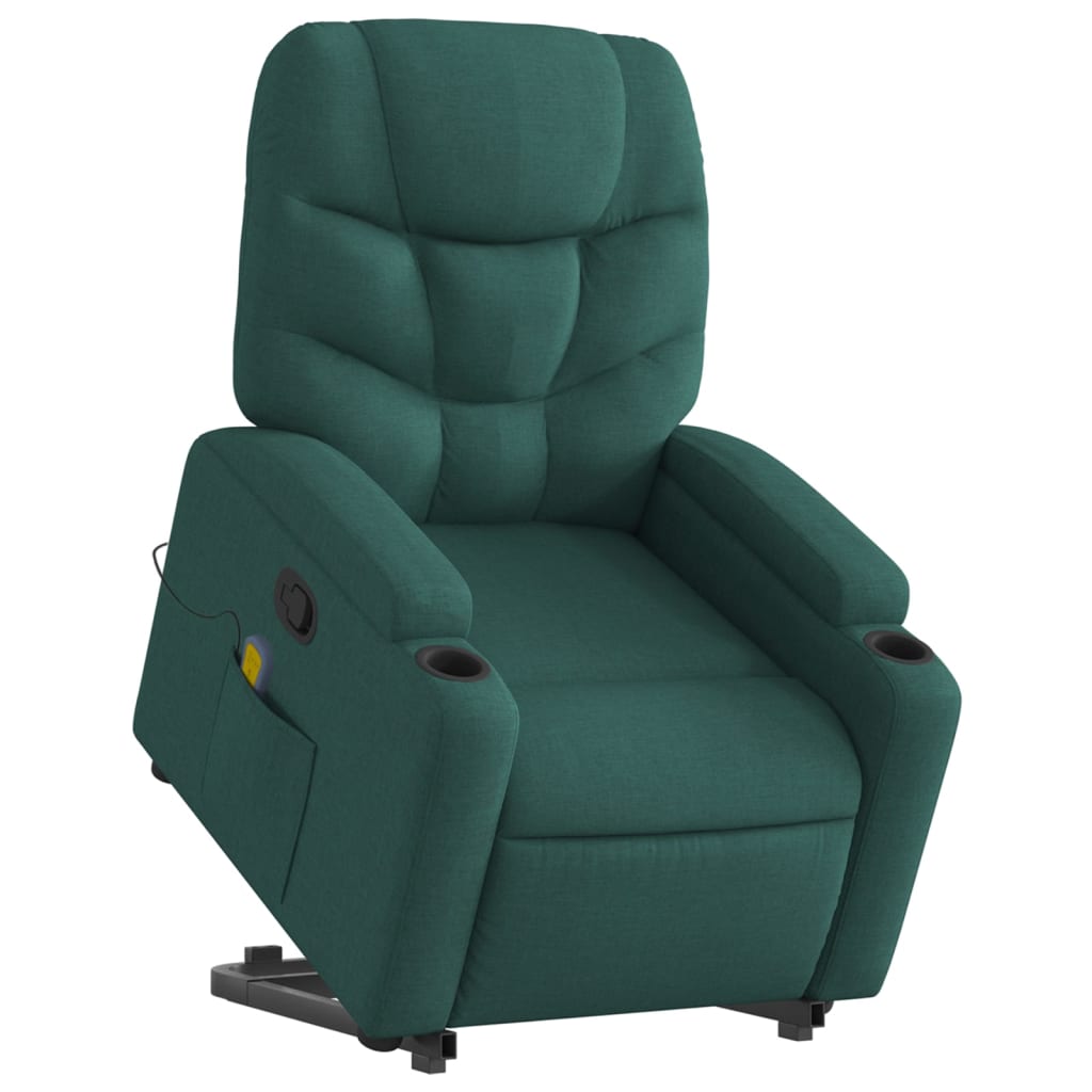 Poltrona reclinável elevatória de massagens tecido verde-escuro