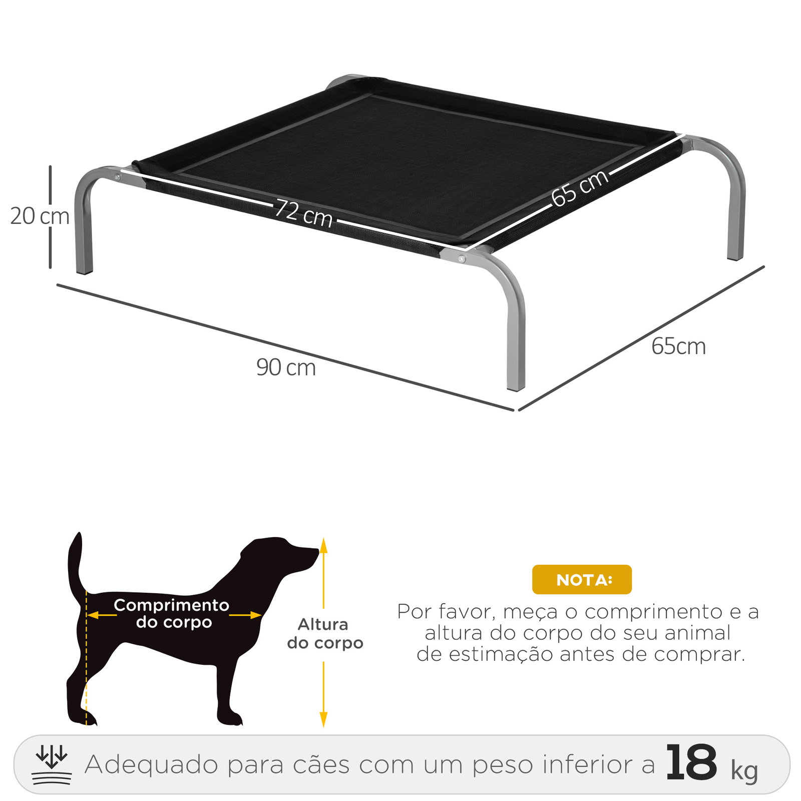 Cama Elevada para Animais de Estimação Cama para Cães e Gatos Desmontável Tecido Textilene Exterior Jardim Terraço 90x65x20cm Pr