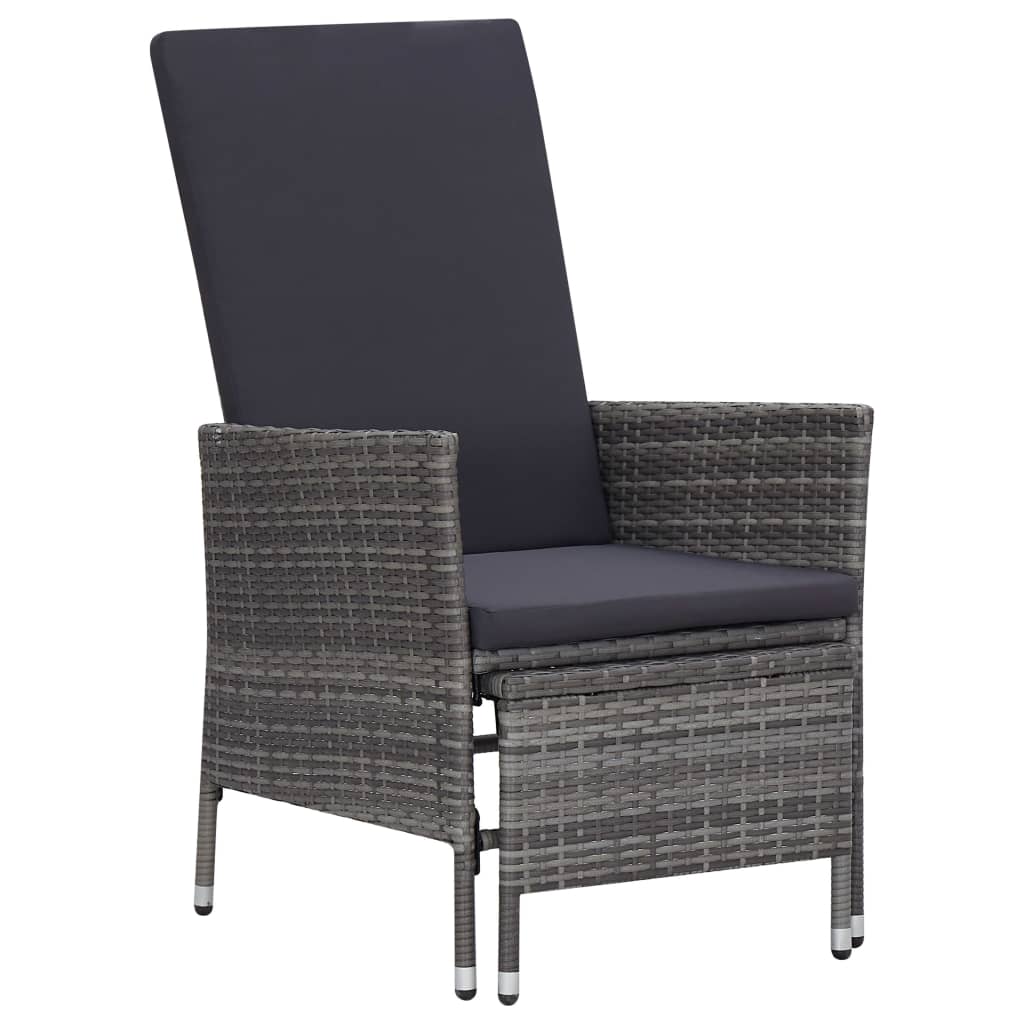 3 Pcs conjunto lounge de jardim c/ almofadões vime PE cinzento