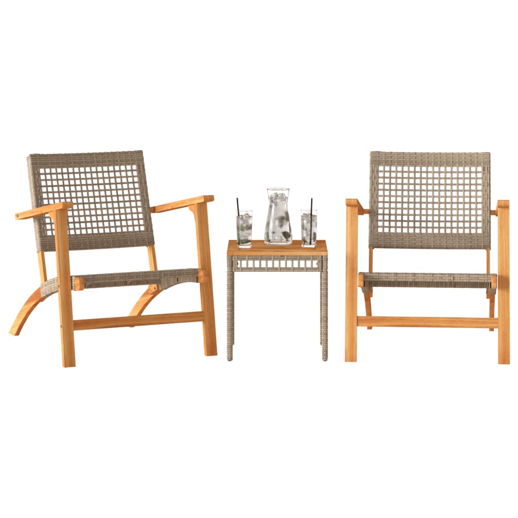 3 Pcs conjunto de bistrô vime PE/madeira de acácia maciça bege